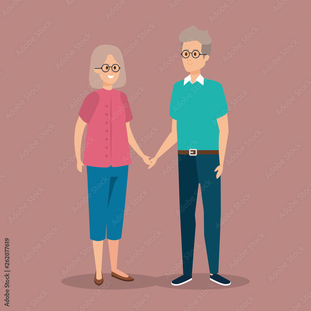 old woman and man couple together with hairstyle