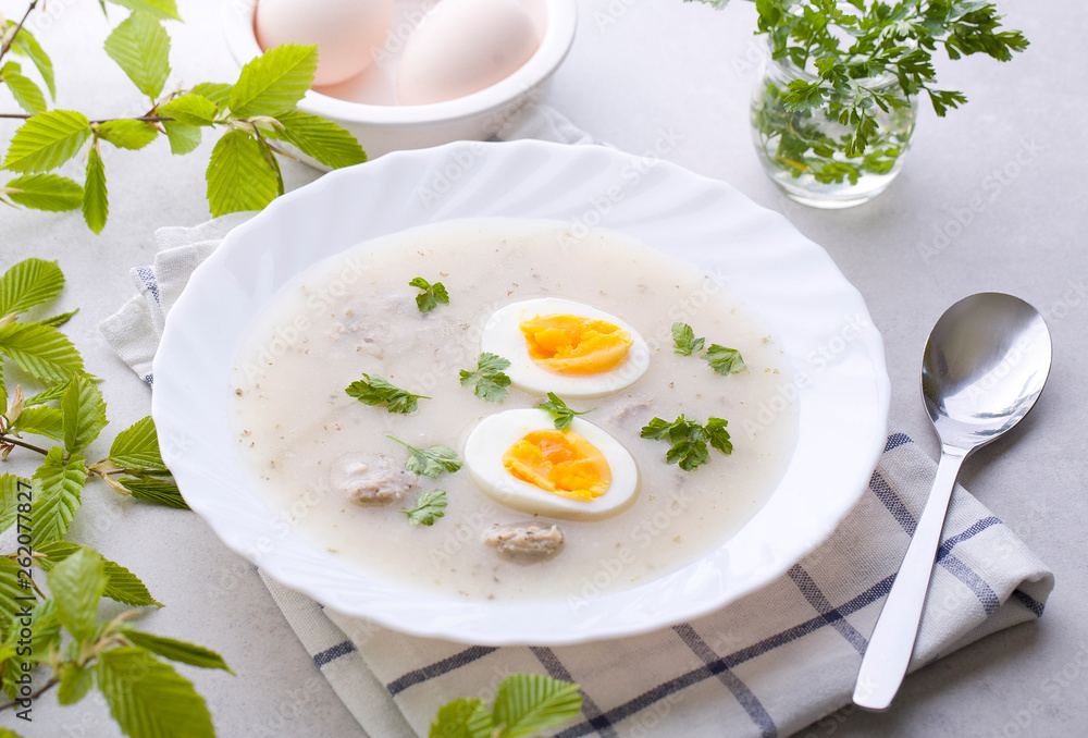 Traditional soup of white borscht. Traditional soup of white borscht.