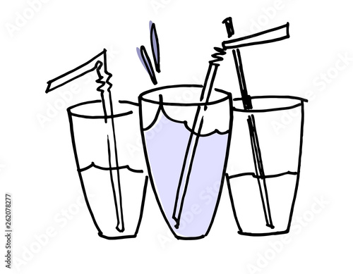Three hand drawn glasses of water with drinking straws. A concept of being above average level