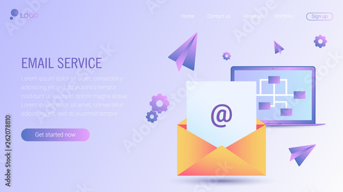 Web page design template. Email service isometric vector illustration. Webmail or mobile service layout for website landing header. Flat isometric vector illustration. EPS 10.