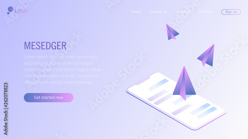 Web page design template. Email service isometric vector illustration. Webmail or mobile service layout for website landing header. Flat isometric vector illustration. EPS 8.