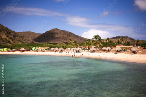 View of Santa Cruz a free local beach on Curacao, Caribbean
