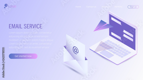 Web page design template. Email service isometric vector illustration. Webmail or mobile service layout for website landing header. Flat isometric vector illustration. EPS 10.