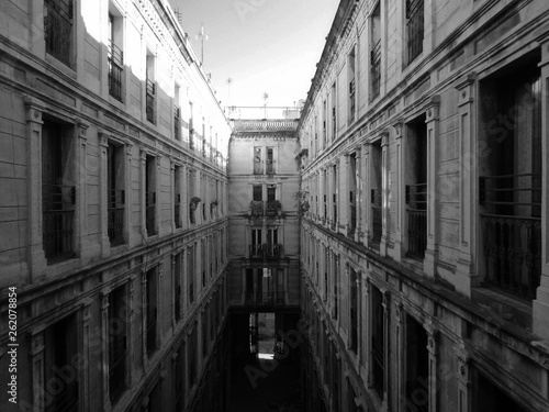 Barcelona  gothic quarter inner view of apartments and windows