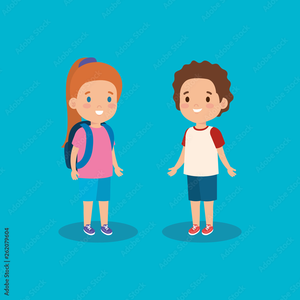 girl and boy with casual clothes and blackpack girl and boy with casual clothes and blackpack