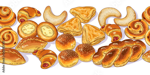 Seamless Horizontal Border with Variety of Bakery