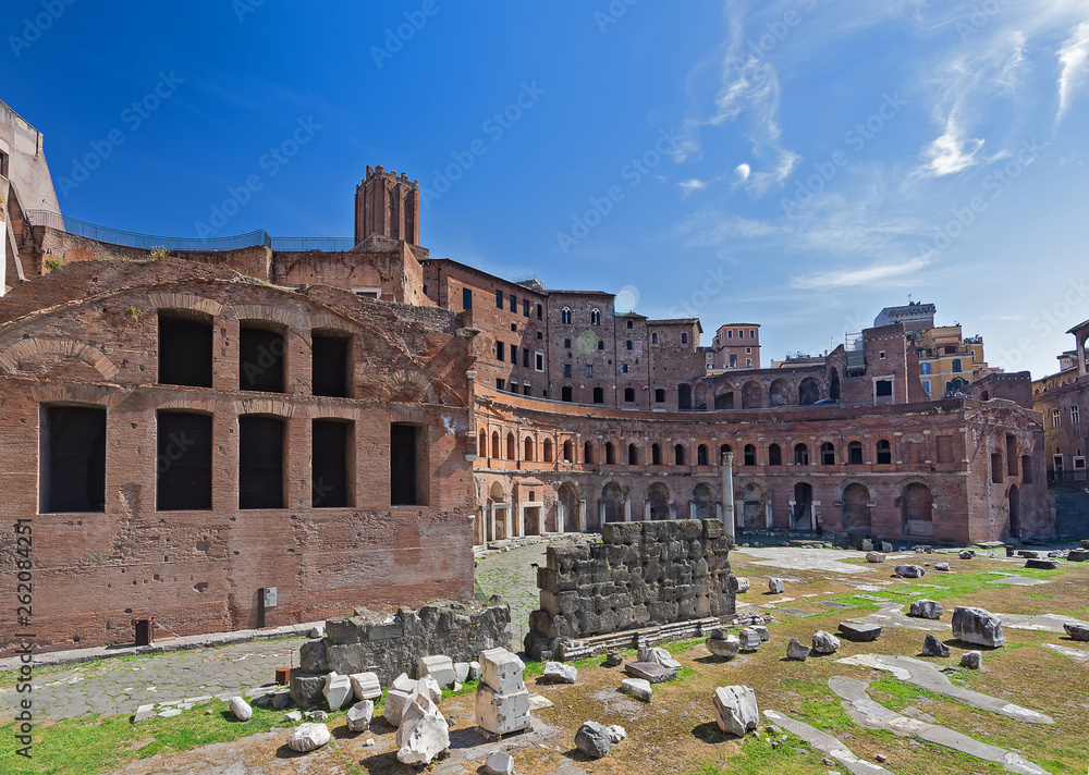 Trajan's Market (Markets of Trajan) , a large complex of ruins in the city of Rome, Italy, located on the Via dei Fori Imperiali, part of Trajan's Forum.