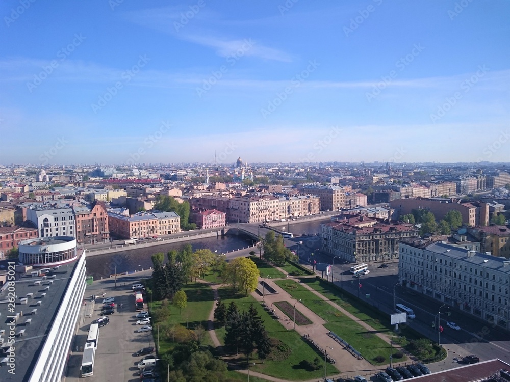 Panoramic view of Saint Petersburg, drone photo, summer day.