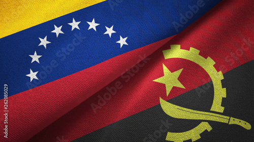 Venezuela and Angola two flags textile cloth, fabric texture