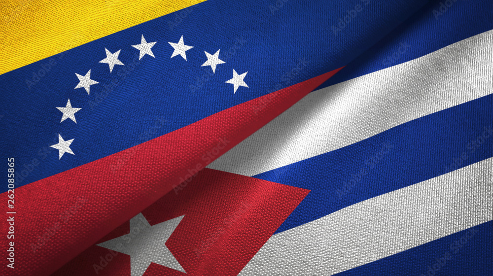 Fototapeta premium Venezuela and Cuba two flags textile cloth, fabric texture