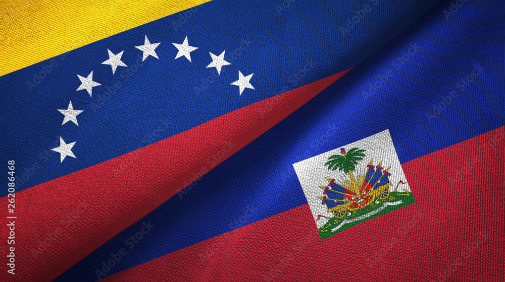 Venezuela and Haiti two flags textile cloth, fabric texture Venezuela and Haiti two flags textile cloth, fabric texture