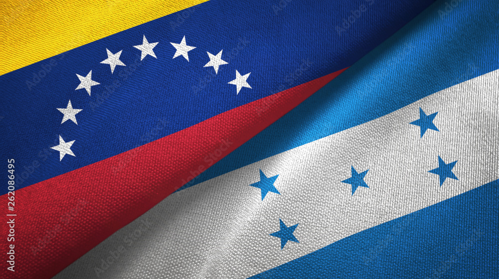 Venezuela and Honduras two flags textile cloth, fabric texture