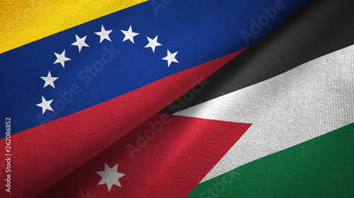 Venezuela and Jordan two flags textile cloth, fabric texture