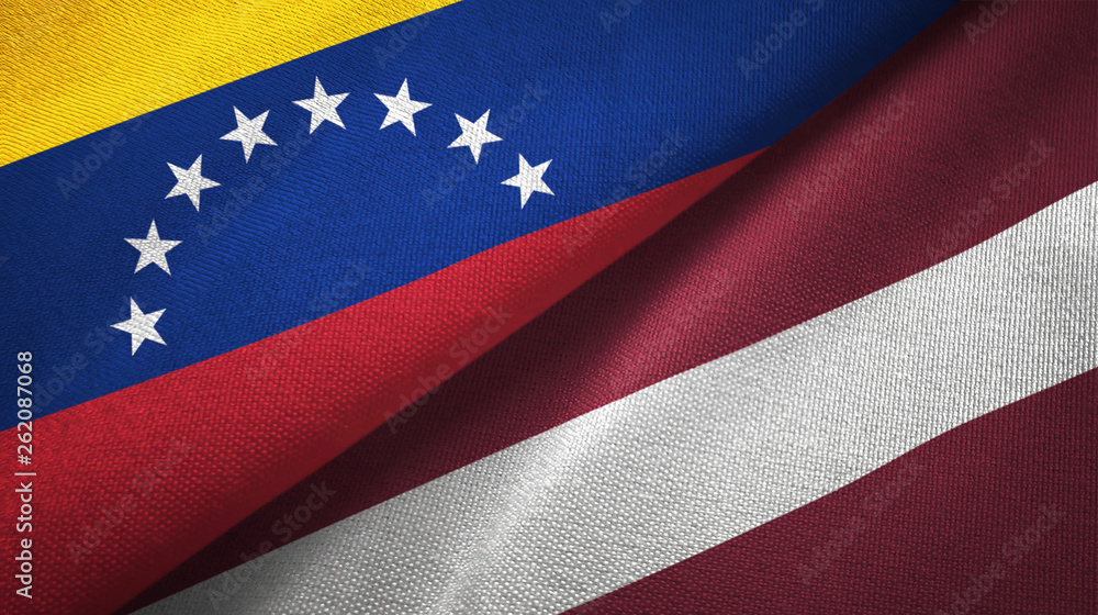 Venezuela and Latvia two flags textile cloth, fabric texture Venezuela and Latvia two flags textile cloth, fabric texture