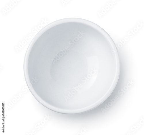Top view of white empty ceramic dip bowl