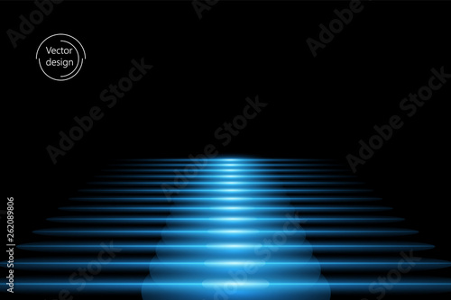 Abstract vector staircase with blue light effect, on black isolated background. Way up.