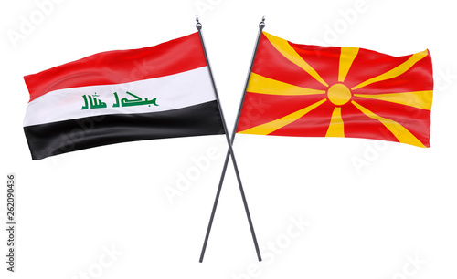 Iraq and Macedonia, two crossed flags isolated on white background. 3d image