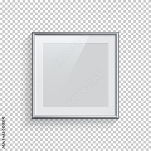 Square silver picture or photo frame isolated on transparent background. Vector design element.