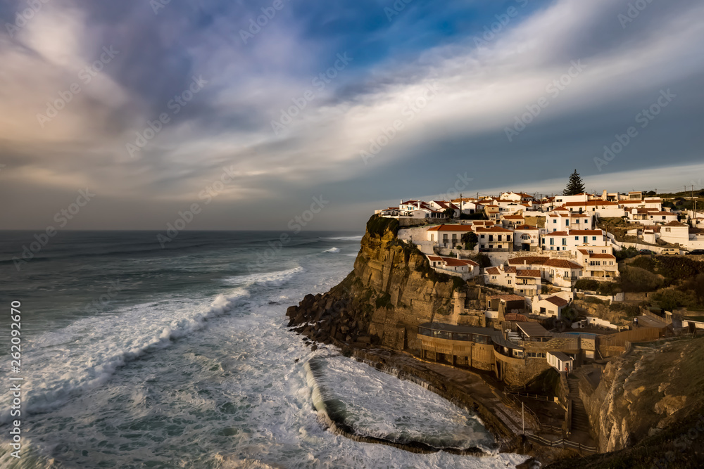  Sunset view of the village Azenhas do Mar, Portugal townscape on the coast