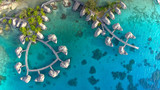 TOP DOWN Spectacular drone shot of exotic island landscape and rich hotel resort