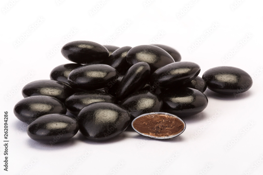 dragees with chocolate filing on white background dragees with chocolate filing on white background