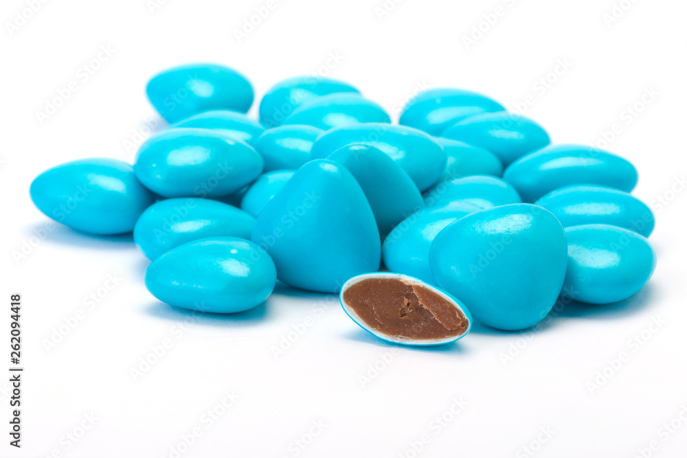 dragees with chocolate filing on white background dragees with chocolate filing on white background