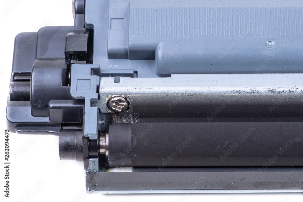 Toner for a laser printer in detail with printer roller Toner for a laser printer in detail with printer roller