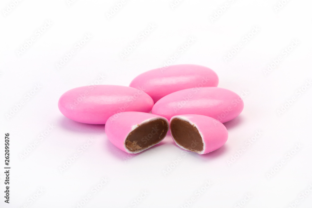 dragees with chocolate filing on white background dragees with chocolate filing on white background