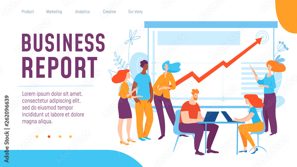 Vector concept business report creative business illustration with working people. 