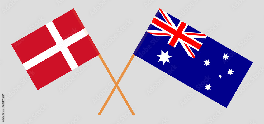 Australia and Denmark. The Australian and Danish flags. Official colors. Correct proportion. Vector