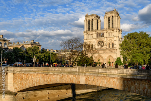 Notre Dame Paris facade in sunset