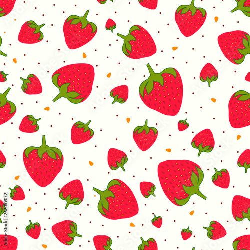 Seamless pattern with sweet strawberries and chocolate sprinkles.