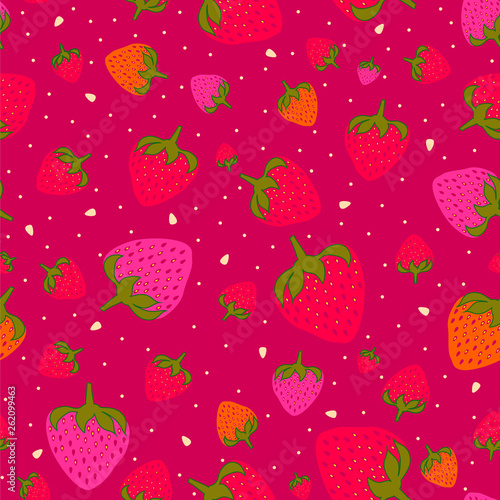 Seamless pattern with sweet strawberries in purple