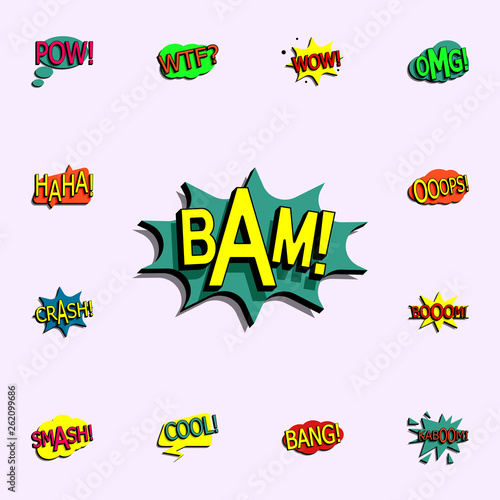 Comic speech bubble with expression text bam icon. comic icons universal set for web and mobile
