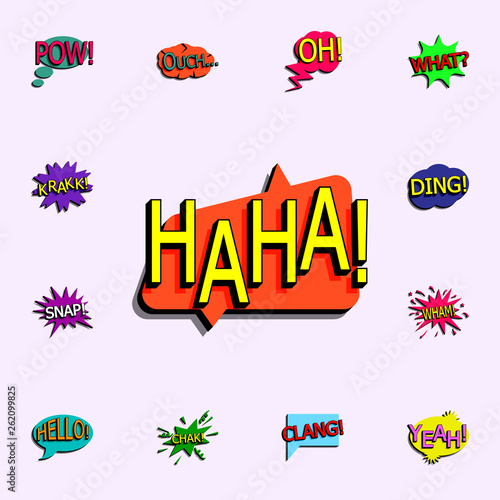 Comic speech bubble with expression text haha icon. comic icons universal set for web and mobile