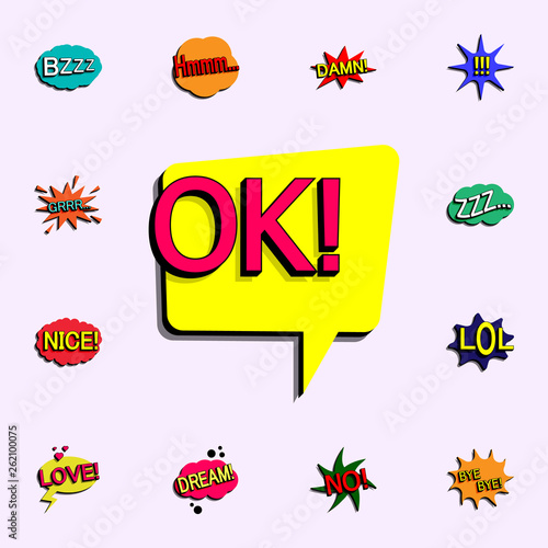 Comic speech bubble with expression text ok icon. comic icons universal set for web and mobile