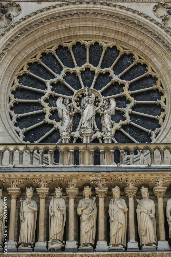 Notre Dame of Paris, France, rozette on facade, Our Lady