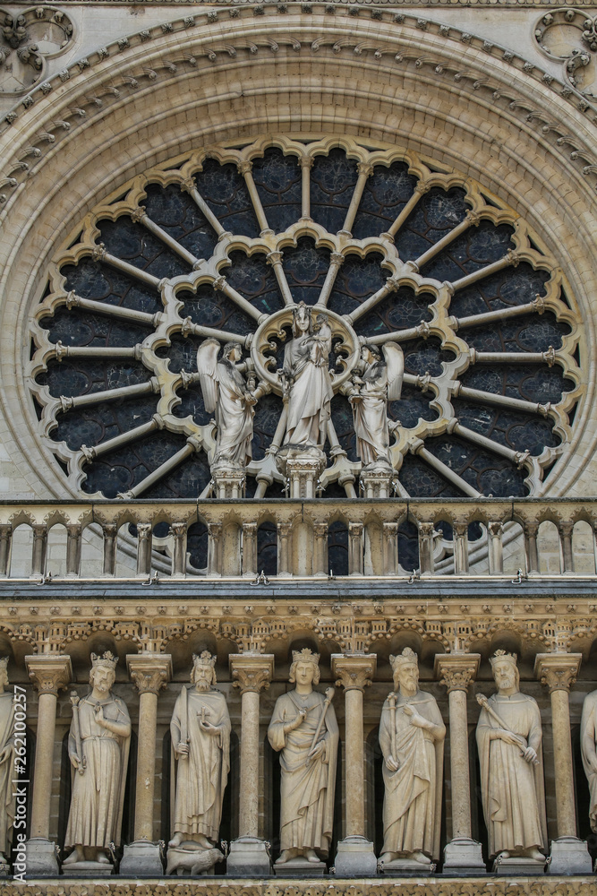 Notre Dame of Paris, France, rozette on facade, Our Lady Notre Dame of Paris, France, rozette on facade, Our Lady