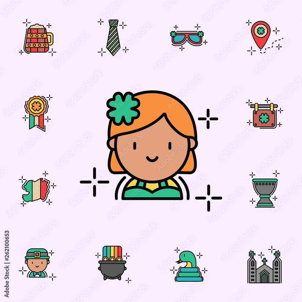 Fototapeta premium Ginger, girl icon. St.Patricks day icons universal set for web and mobile