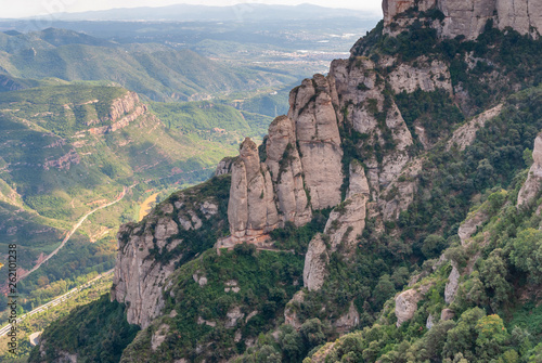 Breathtaking view to Montserrat mountain range on a sunny summer day, Catalonia, Spain