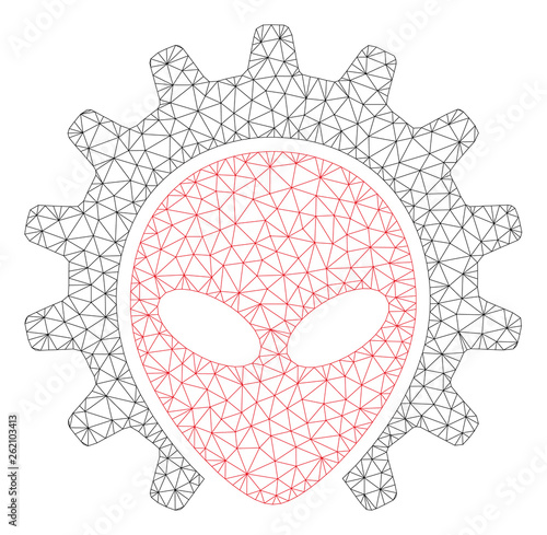 Mesh alien technology polygonal icon illustration. Abstract mesh lines and dots form triangular alien technology. Wire frame 2D polygonal line network in vector format isolated on a white background.