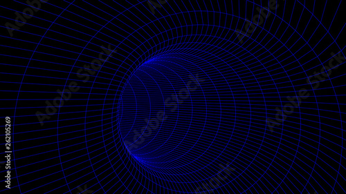Abstract tunnel. Vector wormhole. 3D corridor mesh.