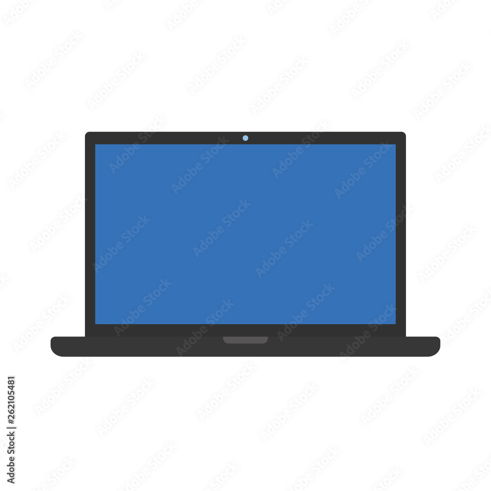Dark greyflat style laptop with blue screen, icon. Dark greyflat style laptop with blue screen, icon.