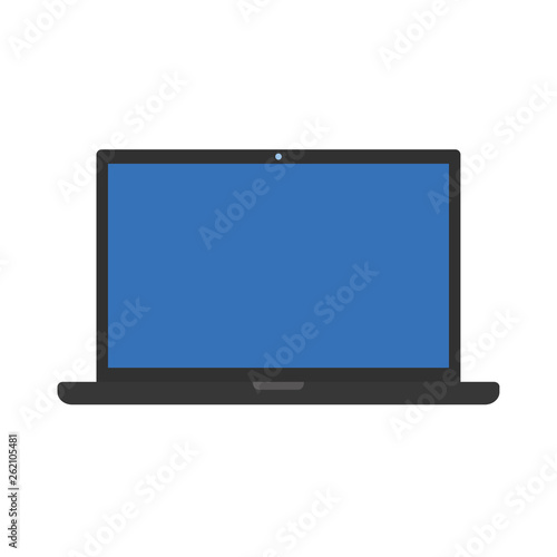 Dark greyflat style laptop with blue screen, icon.