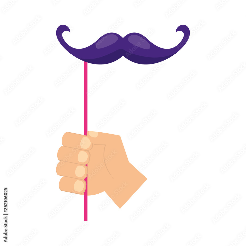 hand with mustache in stick hand with mustache in stick