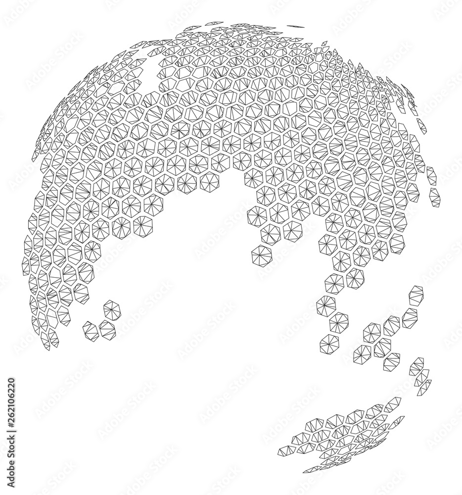 Obraz premium Mesh abstract dotted earth globe polygonal icon illustration. Abstract mesh lines and dots form triangular abstract dotted earth globe.