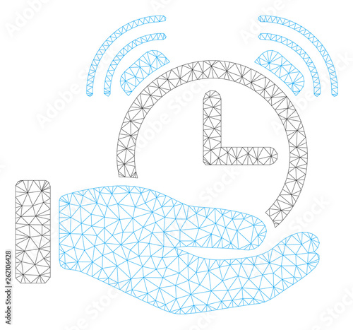 Mesh alarm service polygonal 2d illustration. Abstract mesh lines and dots form triangular alarm service. Wire frame 2D polygonal line network in vector format isolated on a white background.