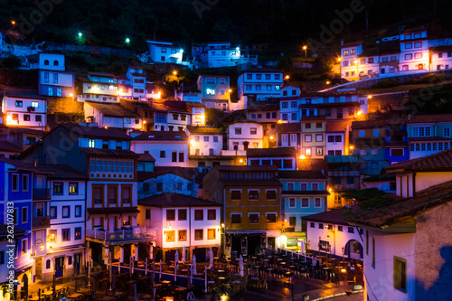 Cityscape of the village of Cudillero at night (Asturias, Spain)	 photo