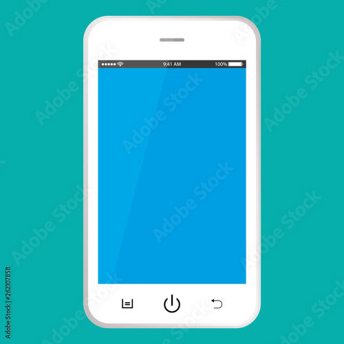 White smartphone with blue  blank screen vector eps10. Smarphone with blue blank screen isolated on background.