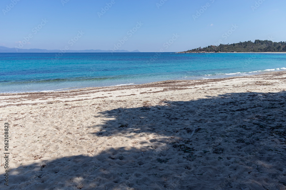 Panorama of Xenia Golden Beach at Kassandra Peninsula, Chalkidiki, Central Macedonia, Greece